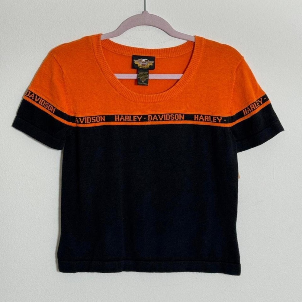Vintage Harley Davidson Colorblock Knit Shirt Sleeve Sweater Women's Medium
